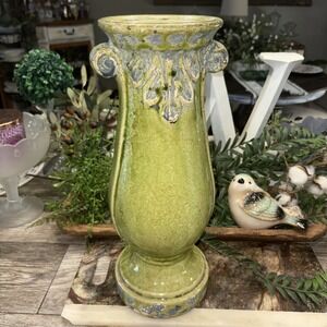 Melrose International Candle Stand.  Green Glazed Tall! 23 Inches